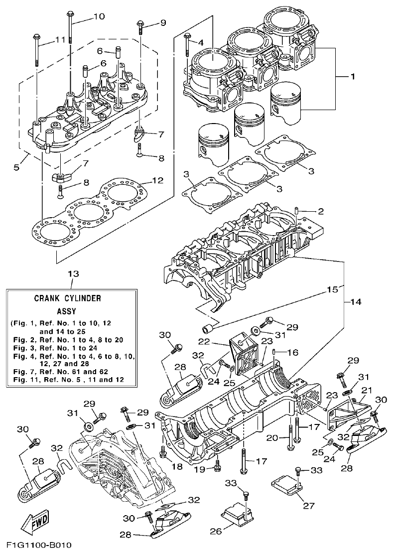 Yamaha F1G1 CYLINDER. CRANKCASE 1 parts diagram